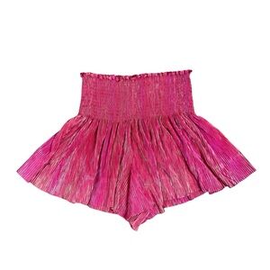 Queen of Sparkle Pleat Swing Shorts Hot Pink Metallic Smocked High Waist Sz M